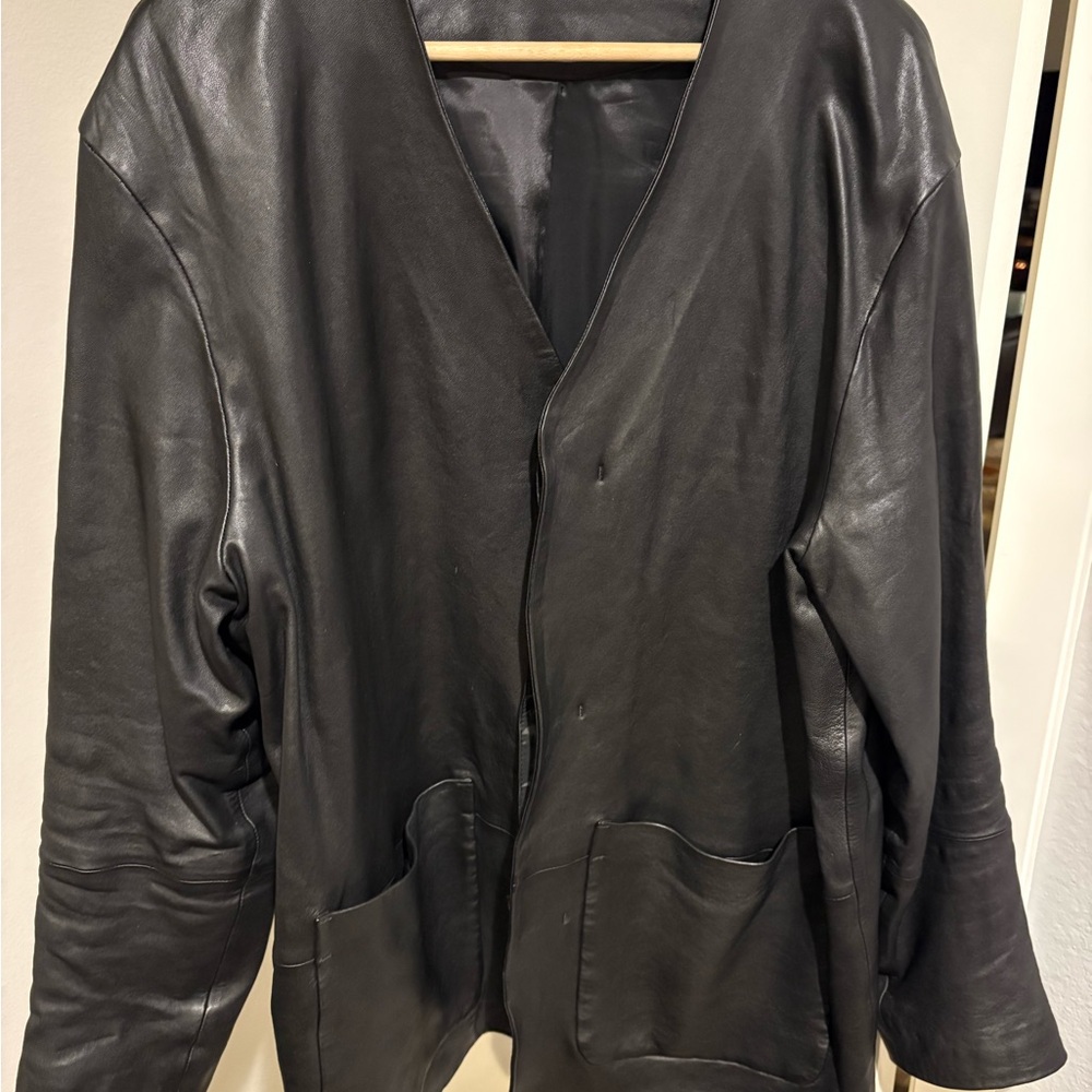 COS Relaxed-Fit Collarless Leather Jacket